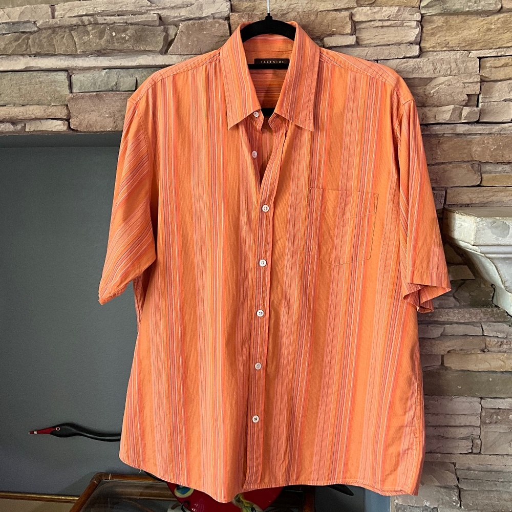 SALTAIRE M CASUAL BEACH 100% COOL COTTON SHORT SLEEVE SHIRT, ORANGE STRIPE